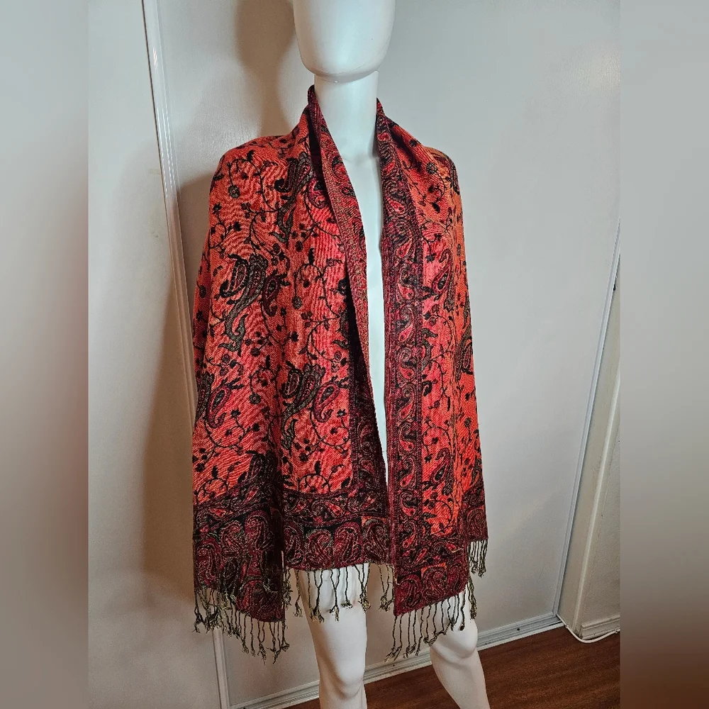 Unique Elegant Black and Red Paisley Shawl